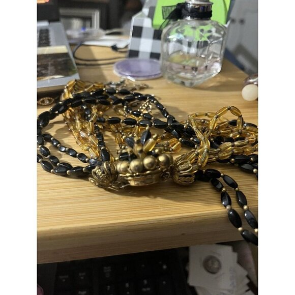 Vintage 16" Iridescent Black and Gold Glass Beads Braided Multi Strand Necklace - Picture 2 of 5